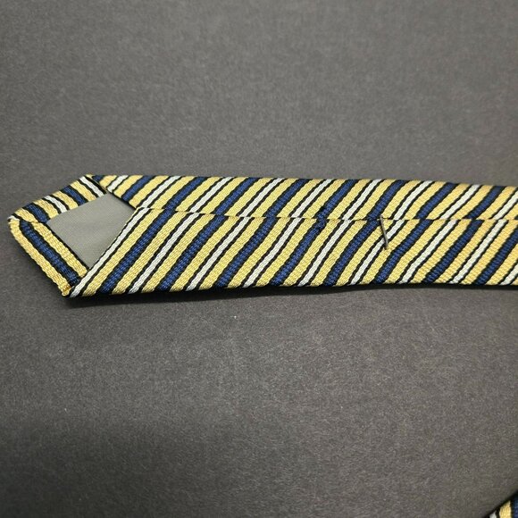 Barbara Blank Yellow Blue Striped Silk Tie 64" Handmade In USA Mens Necktie - Picture 4 of 7